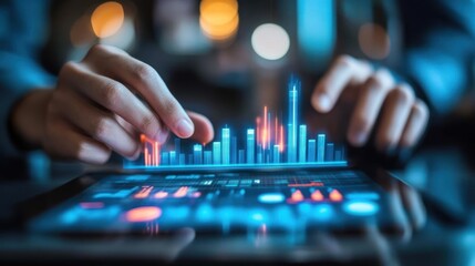 Close-up of hands using a tablet to review supply chain analytics on a digital platform optimizing stock levels and reducing bottlenecks in the supply chain