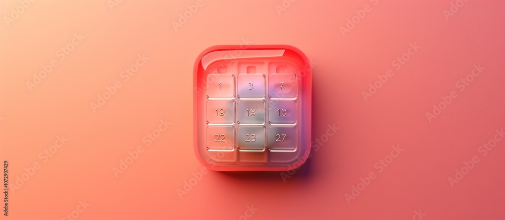 Poster red square button with a grid of squares inside.