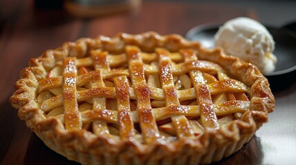 Delicious Apple Pie with Lattice Crust and Vanilla Ice Cream