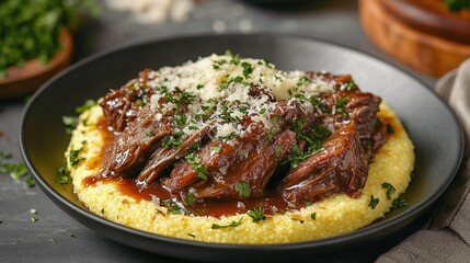 Creamy Polenta with Braised Short Ribs and Parmesan Cheese Recipe