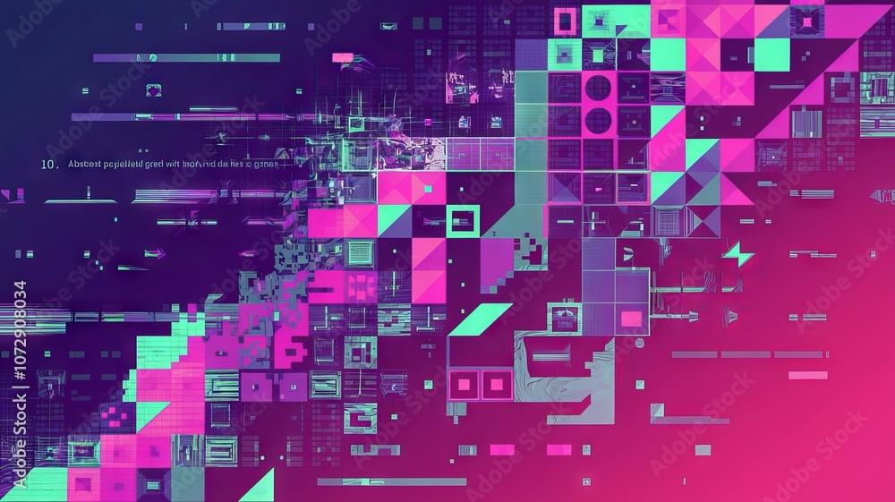 Poster abstract pixel art design. vivid geometric shapes and pixelated forms create a vibrant digital lands