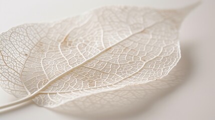 Obraz premium A delicate white leaf with intricate veins, showing the beauty of nature's details.