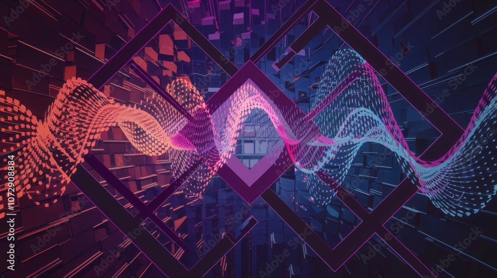Aufkleber digital wave abstract art. vibrant data stream flows through geometric space. symbolizes innovation 