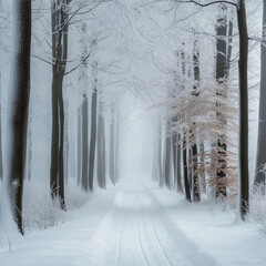Winter forest with snow-laden branches