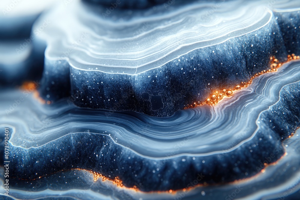 Poster close-up of agate stone with blue and white layers. perfect for adding texture and visual interest t