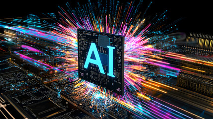 Digital explosion of AI technology concept