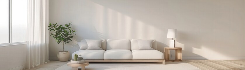 Modern living room with natural light and decor.