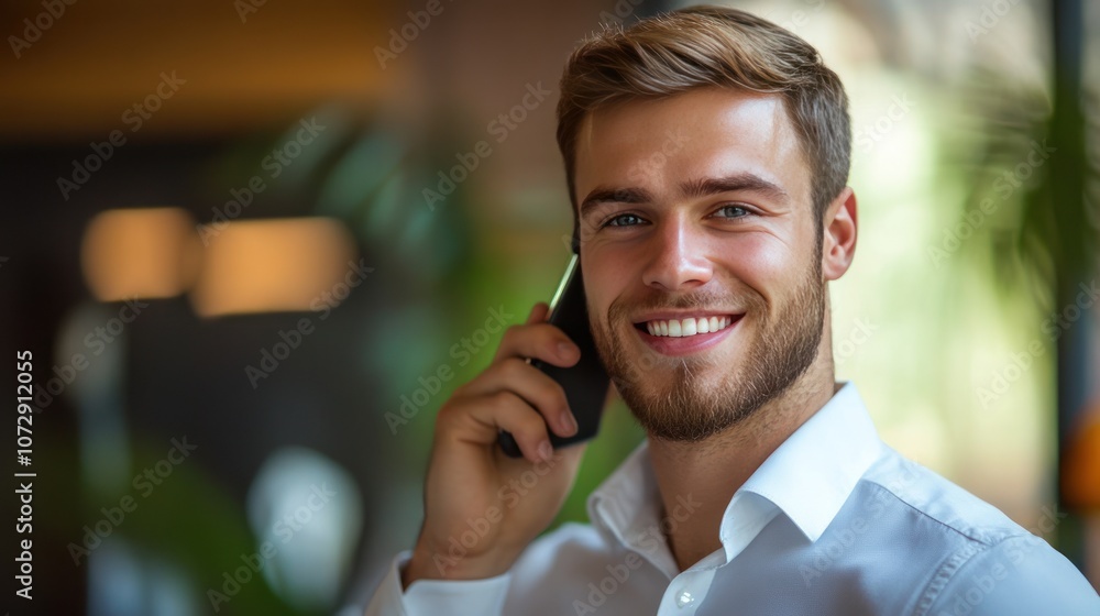 Poster sales professional practicing a cold call during a training exercise improving communication and per