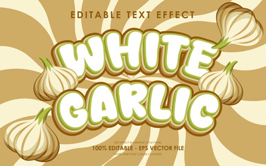 Editable white garlic Text Effect. with illustration of garlic. suitable for vegan themed