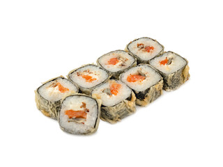 Japanese rolls, fried sushi tempura on white background, isolated.