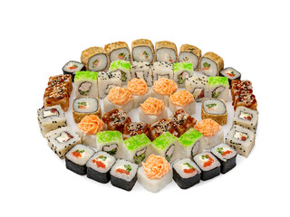 Mix, assorted Japanese rolls, sushi on a white background, isolated.