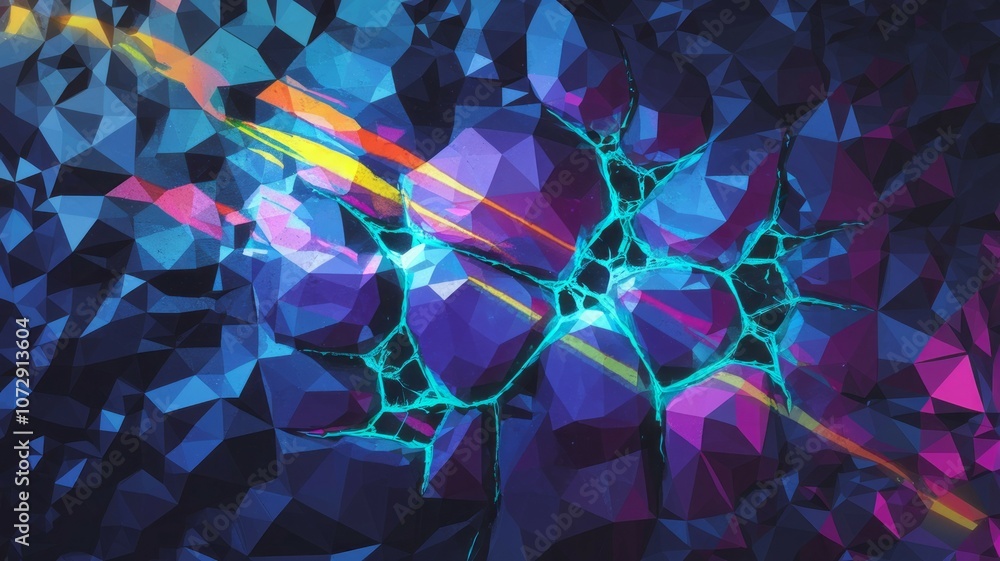 Poster crystal fractal art. vivid polygonal art depicting a fractured crystal structure, symbolizing resili