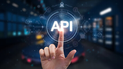 API application programming interface, a finger touch a hologram virtual interface that hologram of API, API integration, API development, JSON, API documentation, 