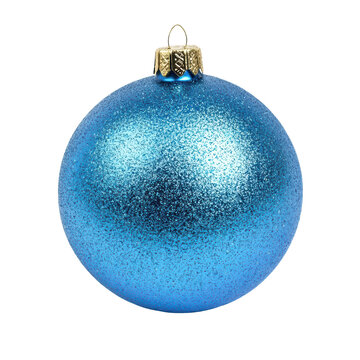 Blue glass xmas ball isolated on white background. Christmas bauble ornament for festive holiday decor