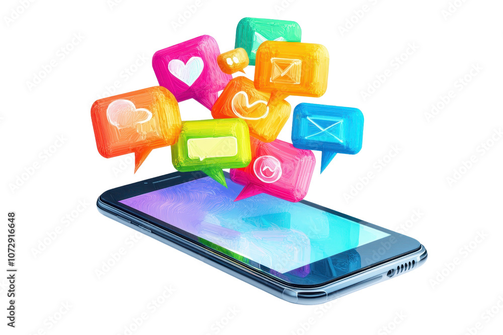 Poster a smartphone with colorful chat bubbles representing various messaging and social media notification