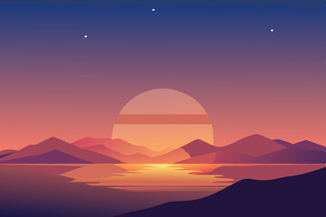 Obraz premium sunset over the Sea sunset landscape vector illustration 