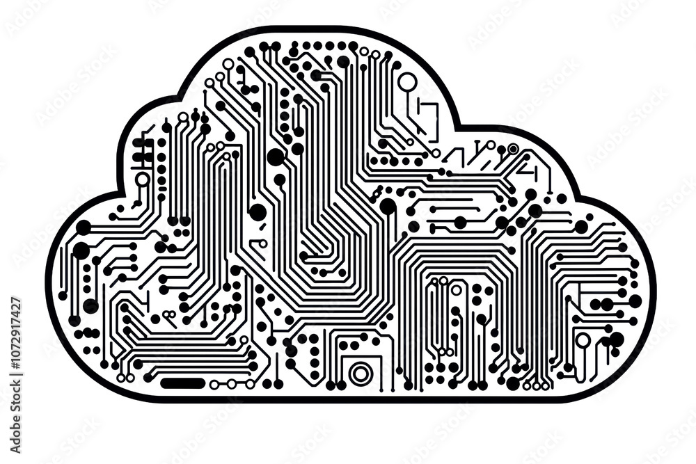 Aufkleber a cloud symbol incorporating circuit patterns, representing technology and connectivity.