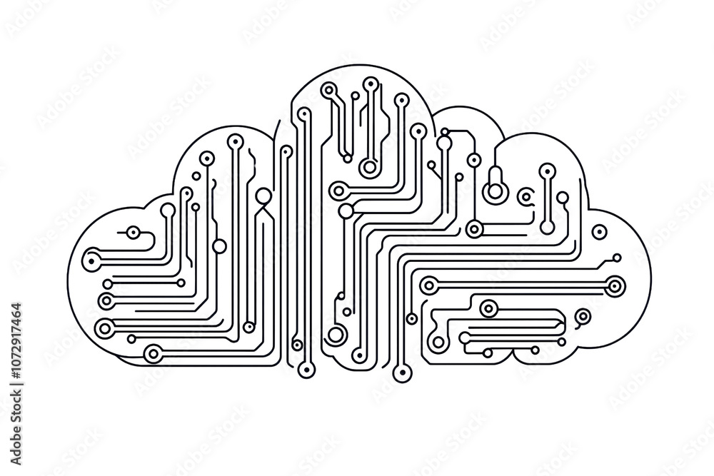 Poster a cloud shape with intricate circuit patterns suggests themes of technology, connectivity, and digit