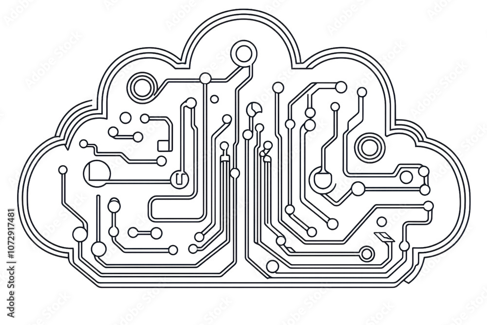 Poster a stylized cloud design featuring intricate circuit patterns, symbolizing connectivity and technolog