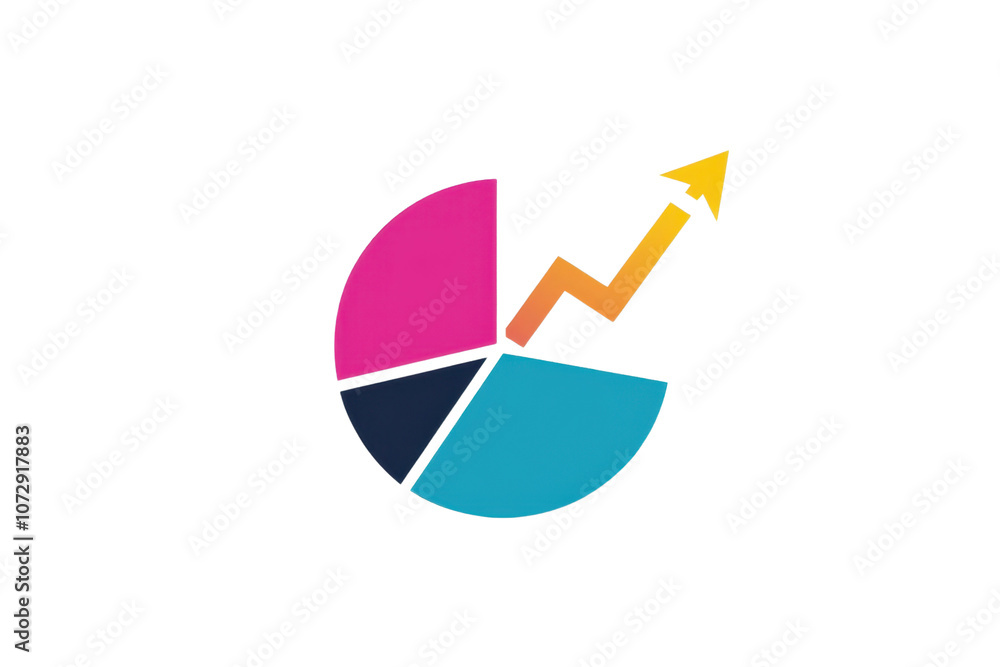 Poster a colorful pie chart with an upward arrow, symbolizing growth and progress in data representation.