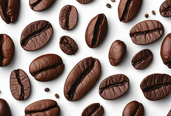 Fresh coffee beans on flat white background