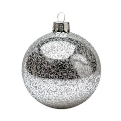 Fototapeta premium Silver glass xmas ball isolated on white background. Christmas bauble ornament for festive holiday decor
