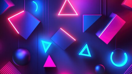 Abstract Neon Lights and Geometric Shapes in a Dark Setting