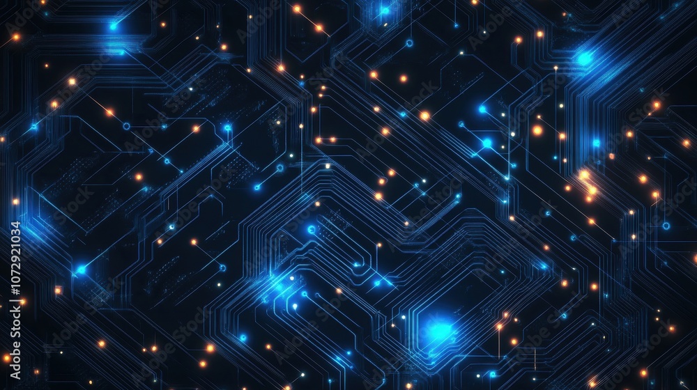 Poster abstract futuristic circuit board with glowing lines and points
