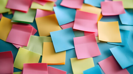 Sticky notes used in a workshop for capturing participant ideas and feedback.