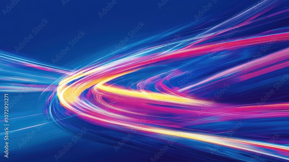 Poster Abstract Art with Swirling, Multicolored Lines on a Dark Blue Background