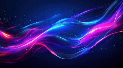 Abstract Blue and Pink Neon Waves with Sparkles
