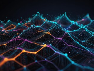 abstract background with glowing lines,bridge in the night,realms arrangement,energy of realms