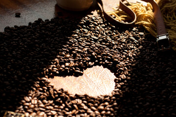 Coffee background with Coffee cup and heart