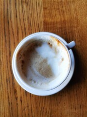 cup of coffee on wooden table