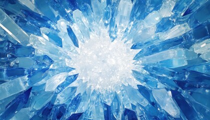 A Close-Up of Sharp Blue Crystal Spikes Surrounding a White Center