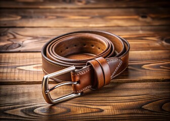 Stylish Men's Belt on a Rustic Wooden Table: A Close-Up of Fashion Accessory for Contemporary Style and Casual Looks with Natural Textures and Minimalist Aesthetics