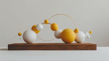 Abstract sphere art. Elegant spheres in yellow and white, interconnected, symbolizing unity and connection.  A modern art piece.