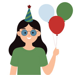 girl holding balloons in hand.eps