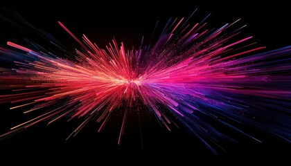 Abstract Burst of Colorful Lines and Light on Black Background
