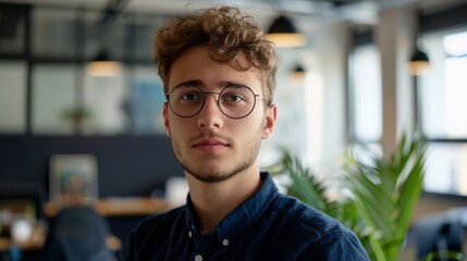 Obraz premium Young man portrait. Confident young professional conveys intelligence and ambition. A portrait radiating potential.