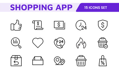 Shopping Icon Set. Vibrant and engaging icons for enhancing e-commerce platforms, perfect for product listings, cart management, and checkout processes to elevate the online shopping experience.
