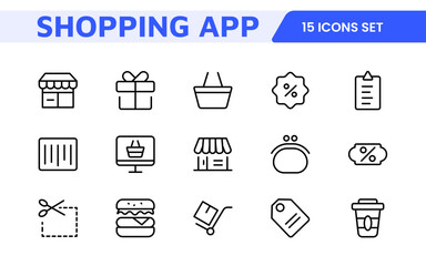 Shopping Icon Set. Vibrant and engaging icons for enhancing e-commerce platforms, perfect for product listings, cart management, and checkout processes to elevate the online shopping experience.