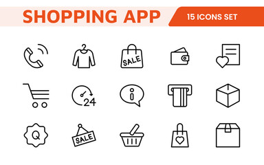 Shopping Icon Set. Vibrant and engaging icons for enhancing e-commerce platforms, perfect for product listings, cart management, and checkout processes to elevate the online shopping experience.
