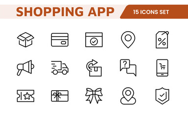 Shopping Icon Set. Vibrant and engaging icons for enhancing e-commerce platforms, perfect for product listings, cart management, and checkout processes to elevate the online shopping experience.