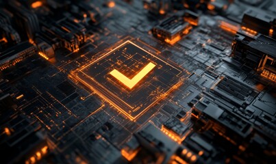 Futuristic technology concept. Technological interface with checked items in checklist. On dark background.