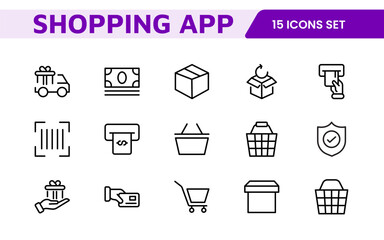 Shopping Icon Set. Vibrant and engaging icons for enhancing e-commerce platforms, perfect for product listings, cart management, and checkout processes to elevate the online shopping experience.