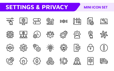 Settings & Maintenance Icon Set. Sleek and functional icons for user interfaces, perfect for enhancing apps and websites with intuitive navigation for settings, updates, and maintenance.