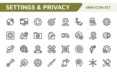 Settings & Maintenance Icon Set. Sleek and functional icons for user interfaces, perfect for enhancing apps and websites with intuitive navigation for settings, updates, and maintenance.