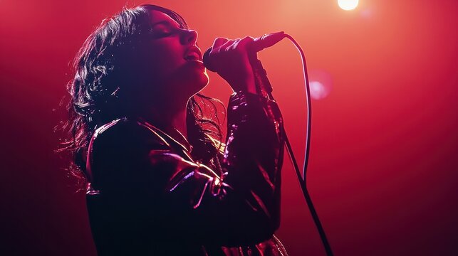 A singer passionately performing on stage, with a spotlight highlighting their expression No text or alphabet on image