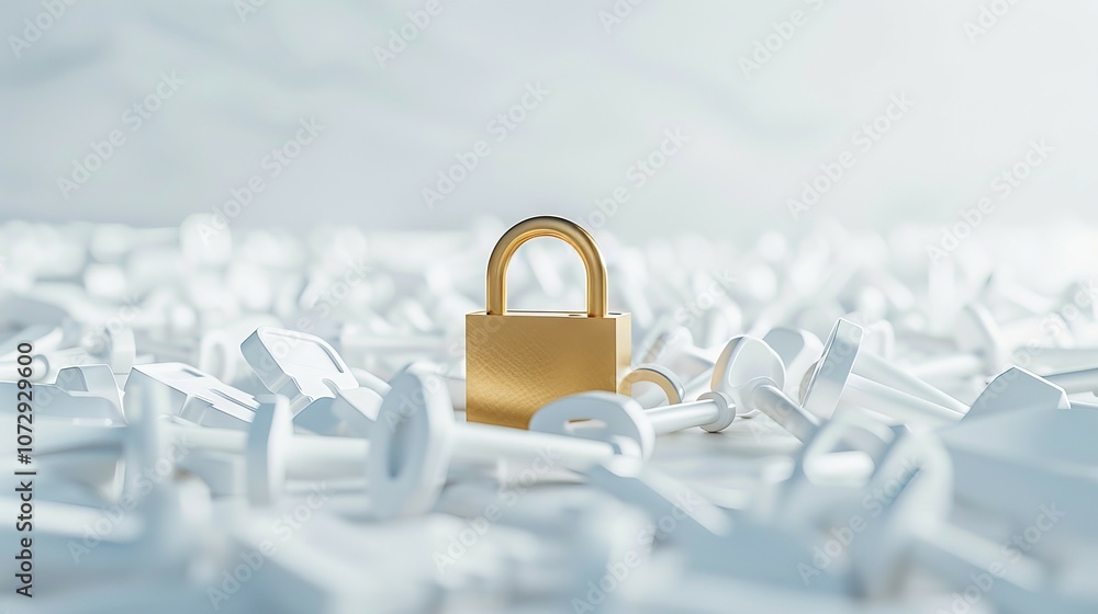 Aufkleber secure data protection. gold padlock amidst white keys symbolizes strong data encryption and privacy